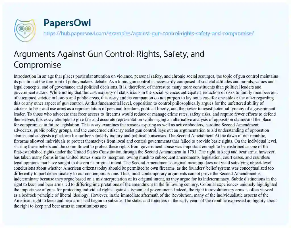 Essay on Arguments Against Gun Control: Rights, Safety, and Compromise