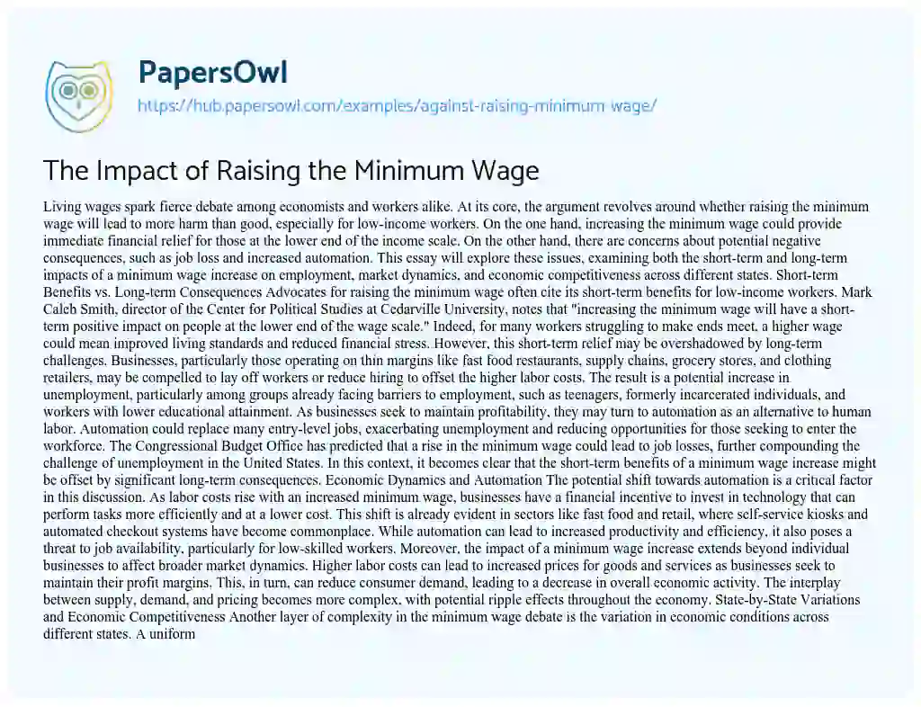 Essay on The Impact of Raising the Minimum Wage