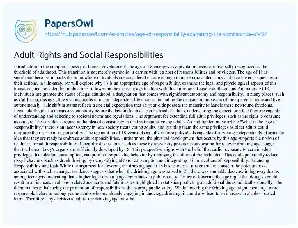 Essay on Adult Rights and Social Responsibilities