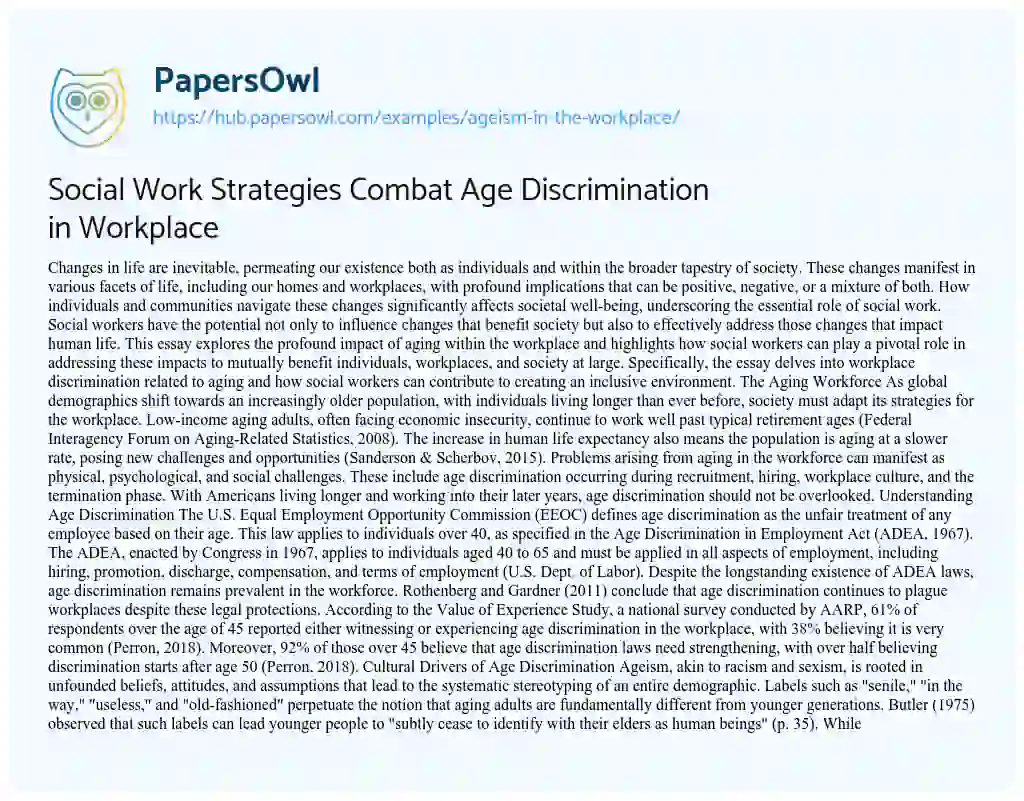 Essay on Social Work Strategies Combat Age Discrimination in Workplace