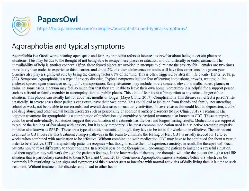 Essay on Agoraphobia and typical symptoms