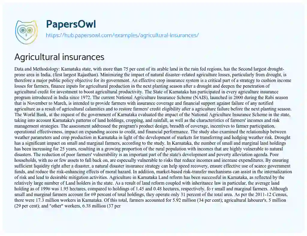 Essay on Agricultural insurances
