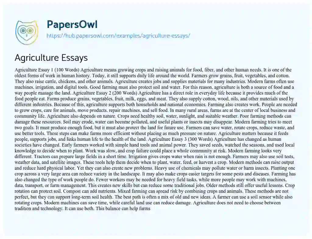 Essay on Agriculture Essays