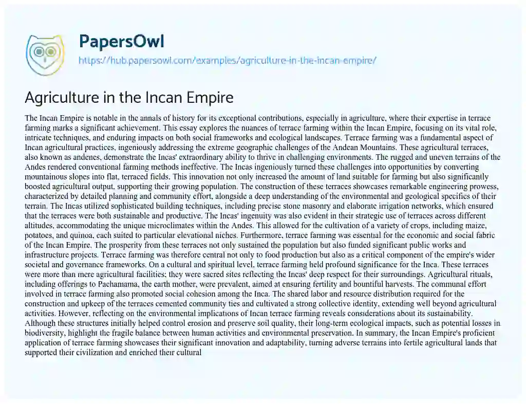 Essay on Agriculture in the Incan Empire