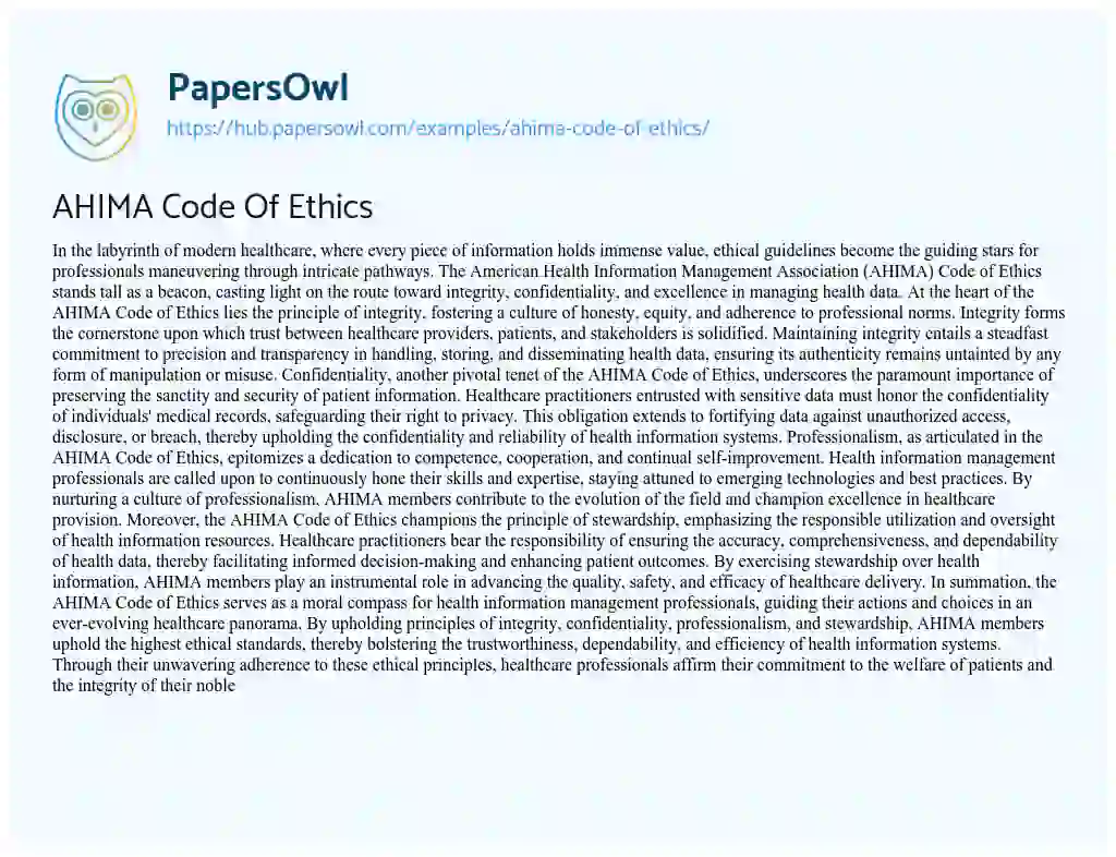 Essay on AHIMA Code Of Ethics