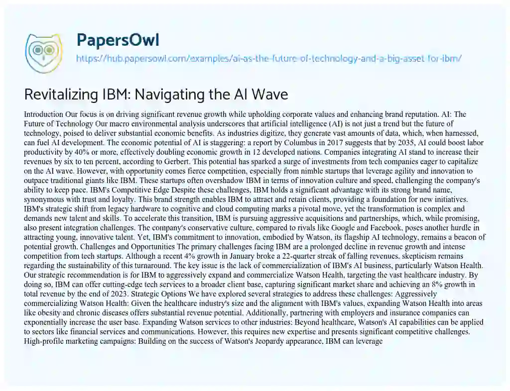 Essay on Revitalizing IBM: Navigating the AI Wave