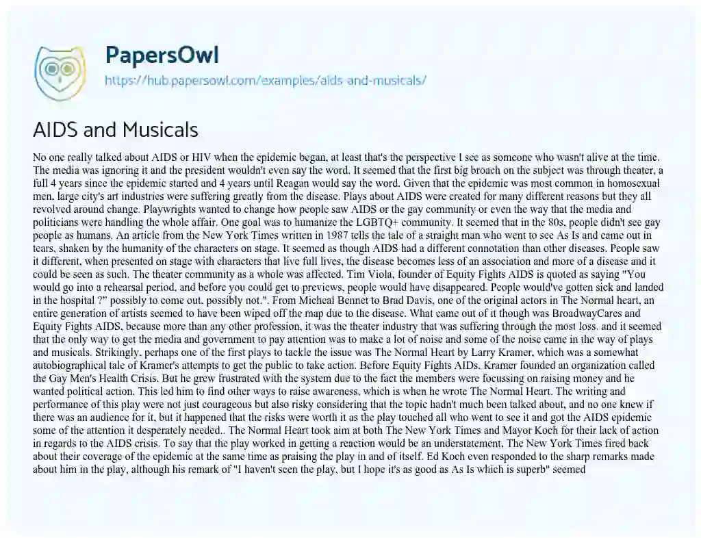 Essay on AIDS and Musicals