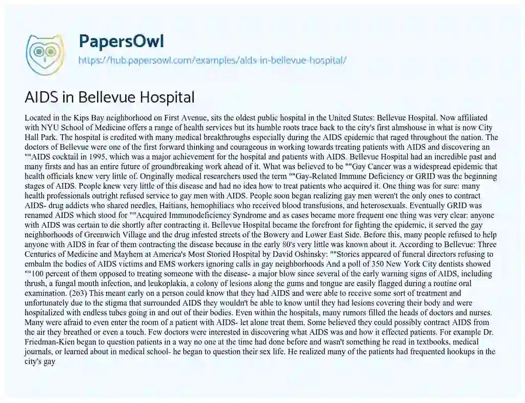 Essay on AIDS in Bellevue Hospital