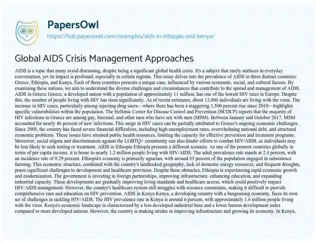 Essay on Global AIDS Crisis Management Approaches