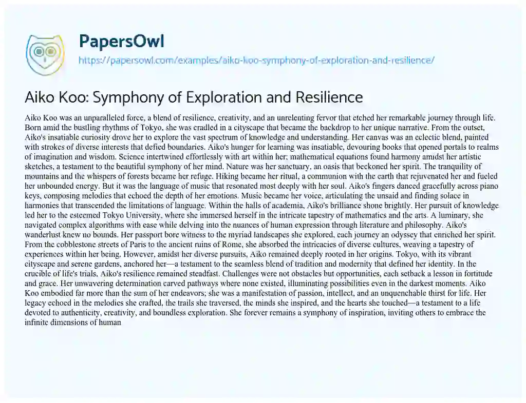 Essay on Aiko Koo: Symphony of Exploration and Resilience
