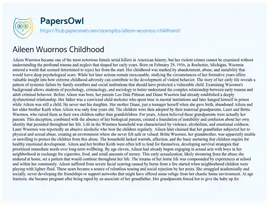 Essay on Aileen Wuornos Childhood
