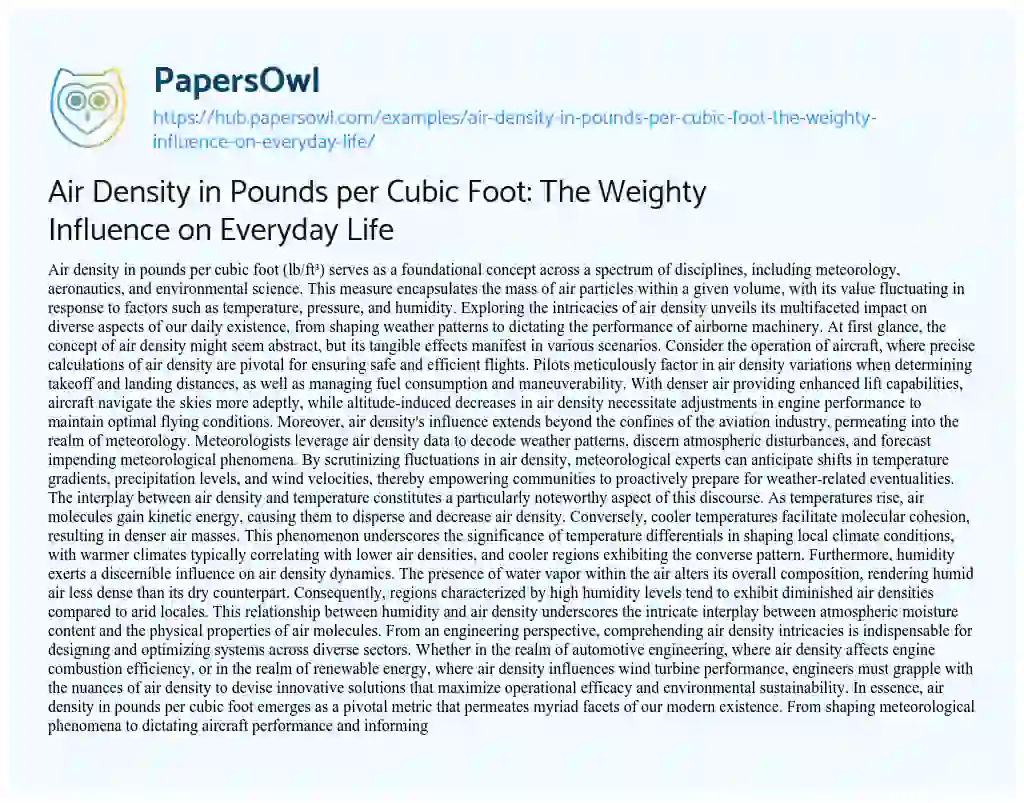 Essay on Air Density in Pounds per Cubic Foot: The Weighty Influence on Everyday Life