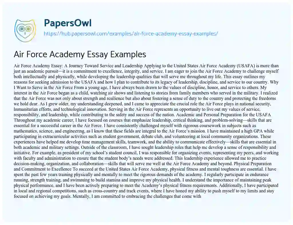 Essay on Air Force Academy Essay Examples