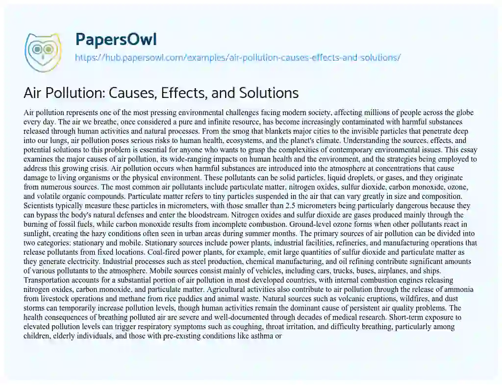 Essay on Air Pollution: Causes, Effects, and Solutions
