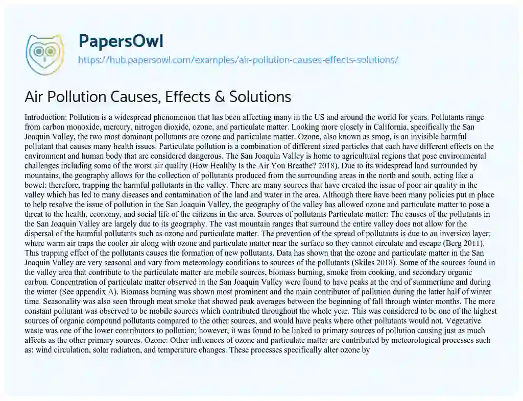 Essay on Air Pollution Causes, Effects & Solutions
