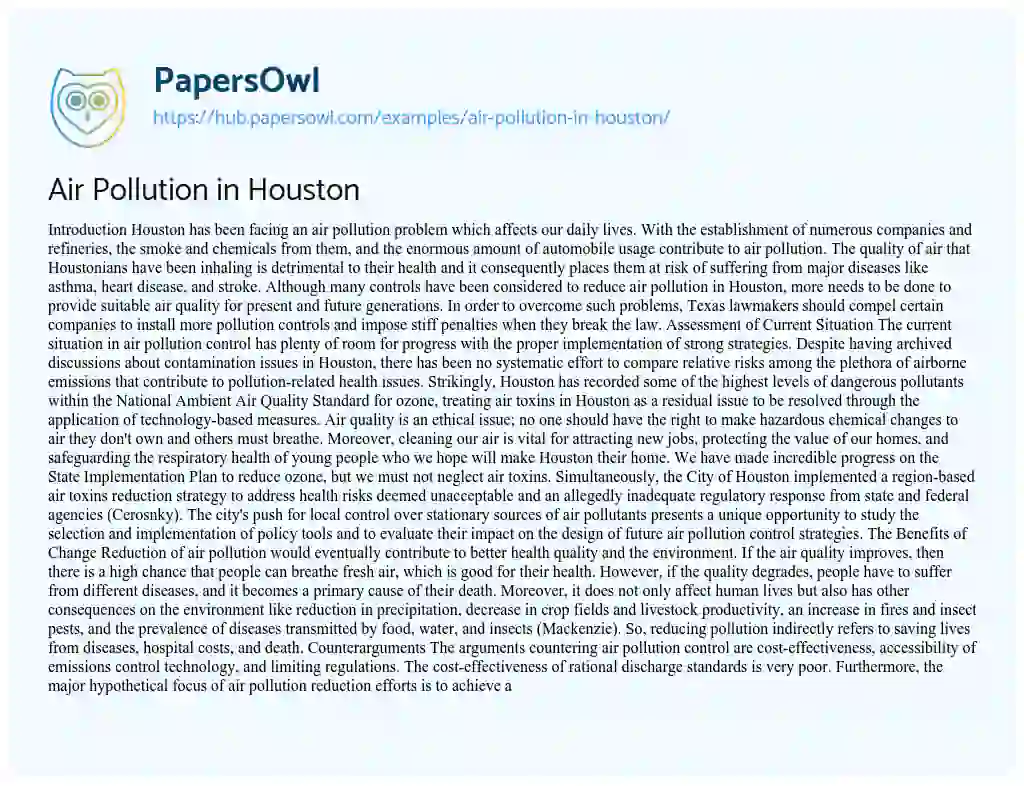 Essay on Air Pollution in Houston
