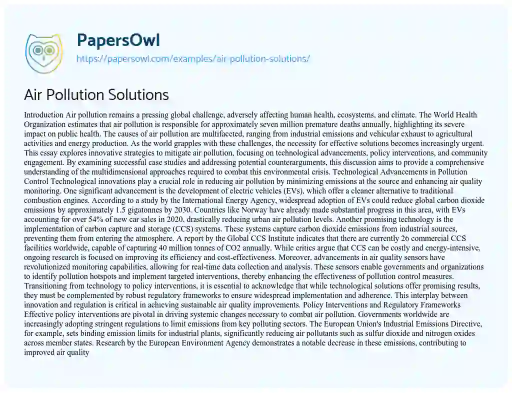 Essay on Air Pollution Solutions