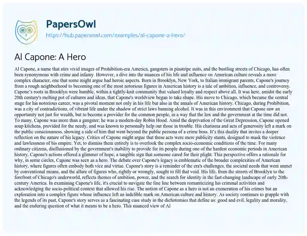 Essay on Al Capone: A Hero