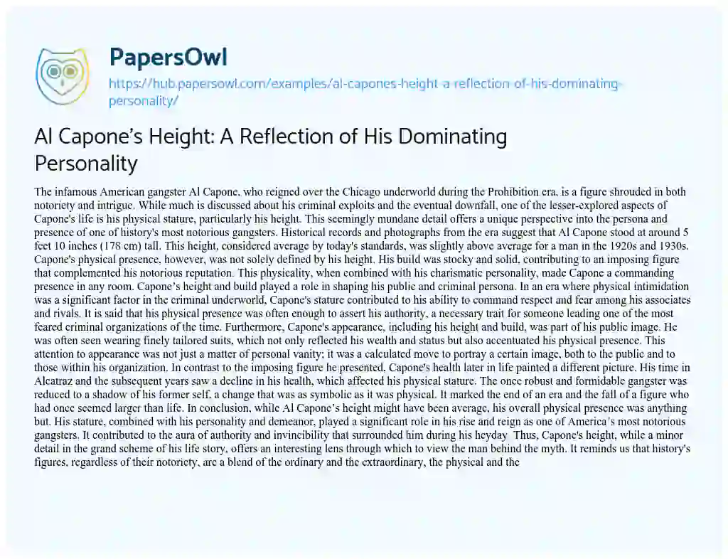 Essay on Al Capone’s Height: A Reflection of His Dominating Personality