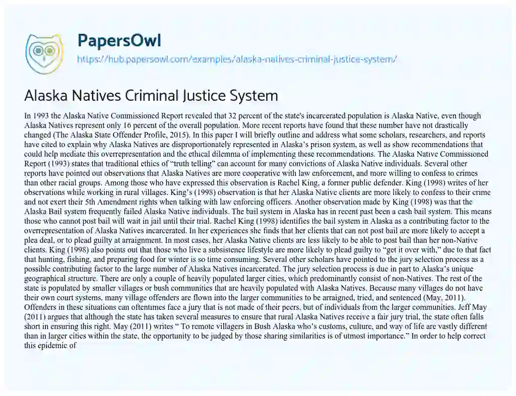 Essay on Alaska Natives Criminal Justice System