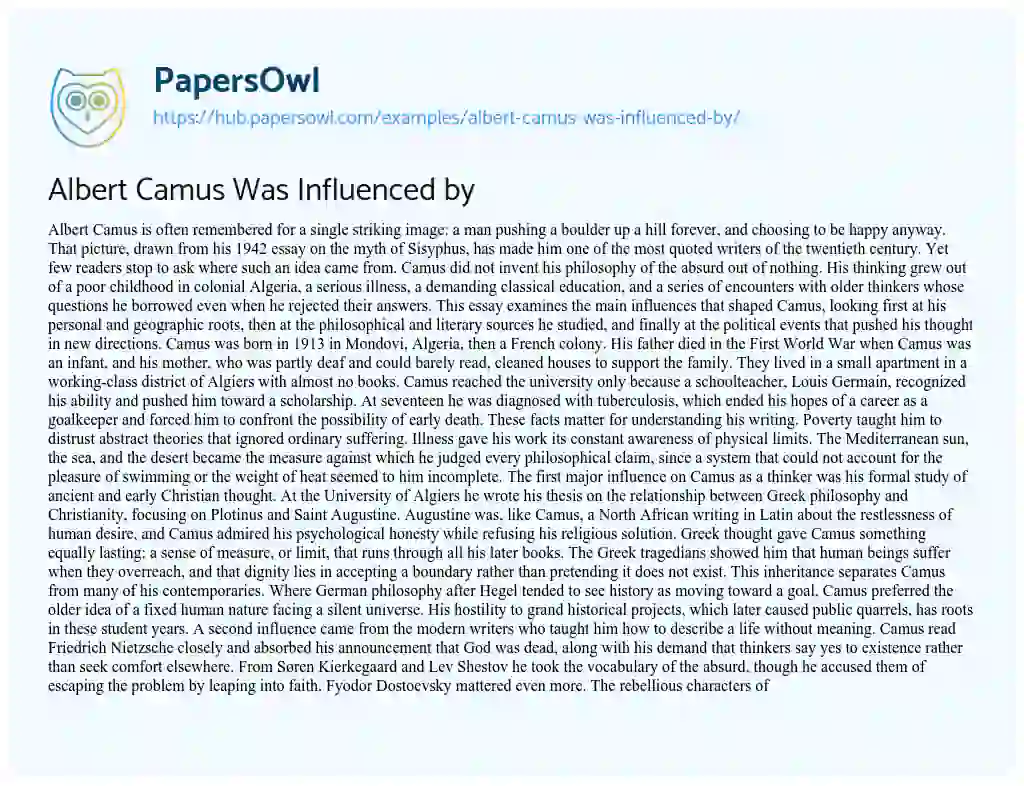 Essay on Albert Camus Was Influenced by