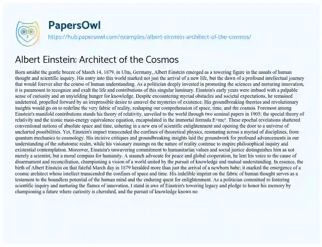 Essay on Albert Einstein: Architect of the Cosmos