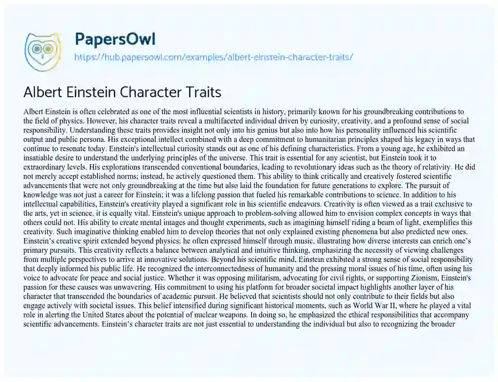 Essay on Albert Einstein Character Traits