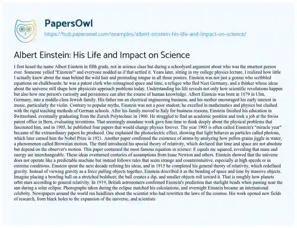 Essay on Albert Einstein: His Life and Impact on Science