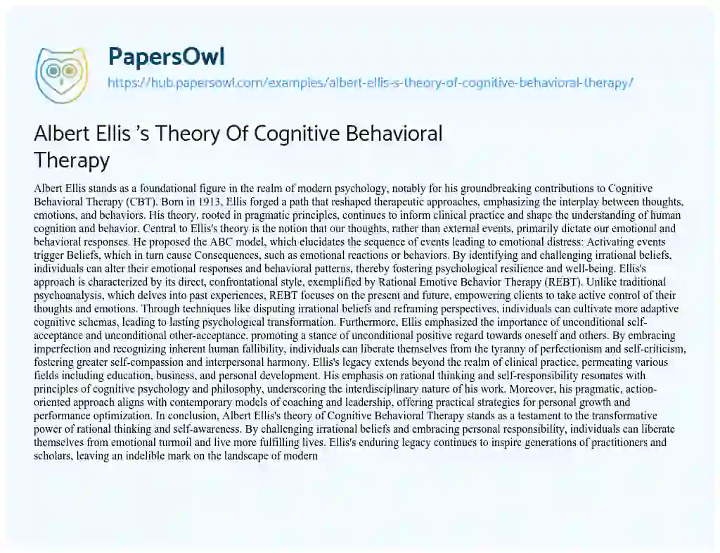 Essay on Albert Ellis ‘s Theory Of Cognitive Behavioral Therapy