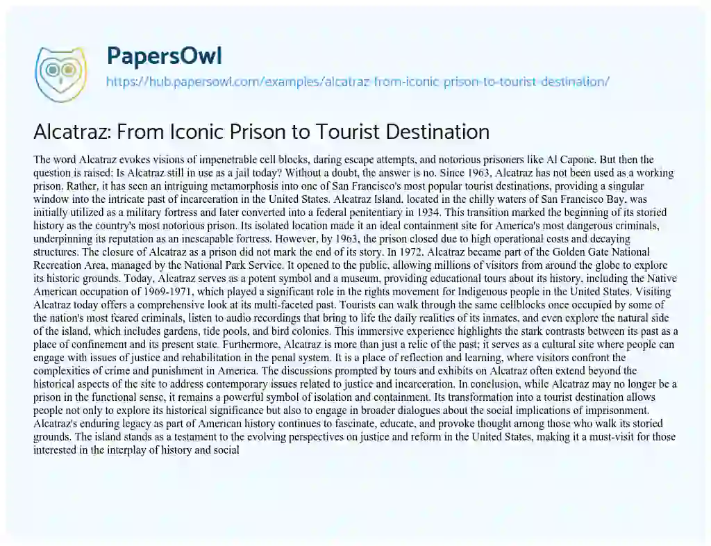 Essay on Alcatraz: From Iconic Prison to Tourist Destination
