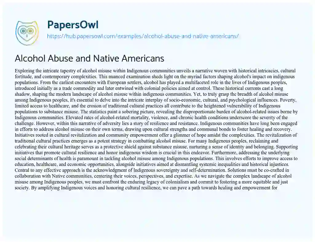 Essay on Alcohol Abuse and Native Americans