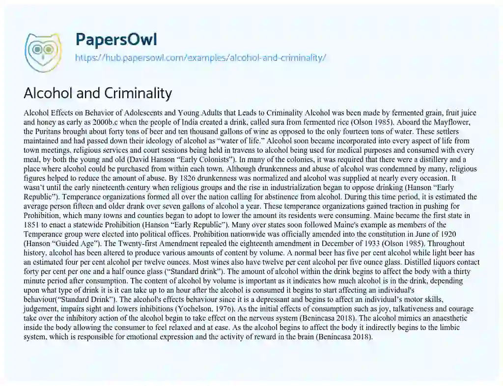 Essay on Alcohol and Criminality
