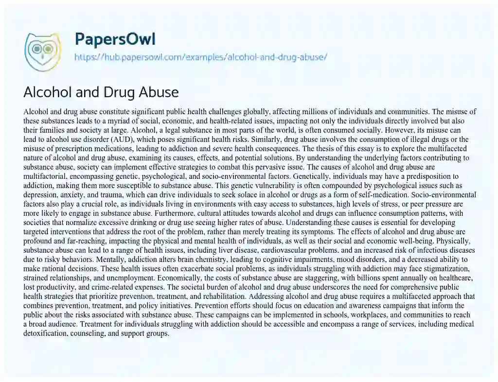 Essay on Alcohol and Drug Abuse