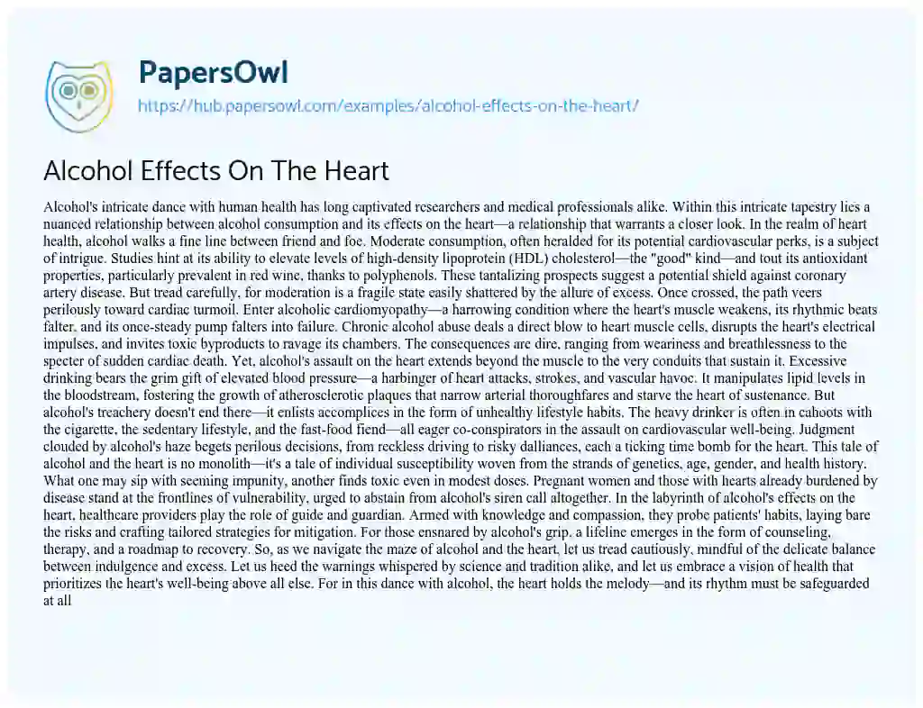 Essay on Alcohol Effects On The Heart