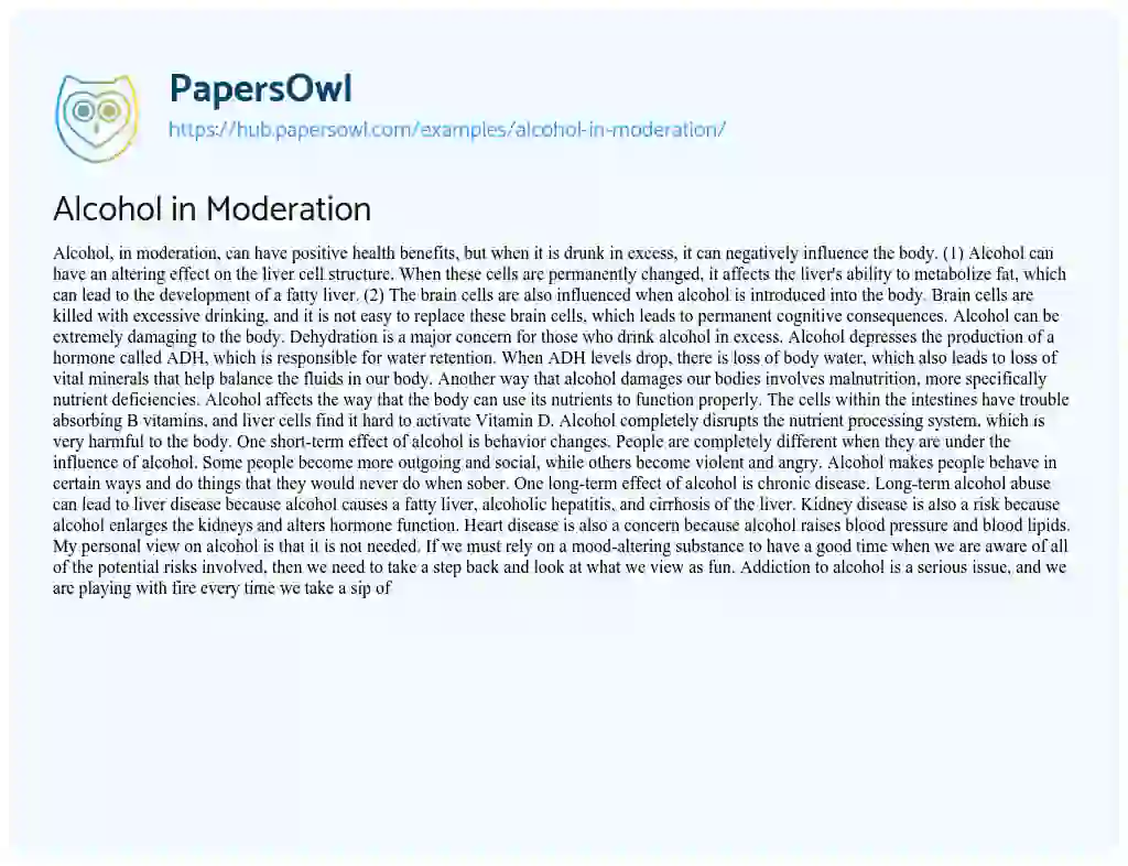 Essay on Alcohol in Moderation