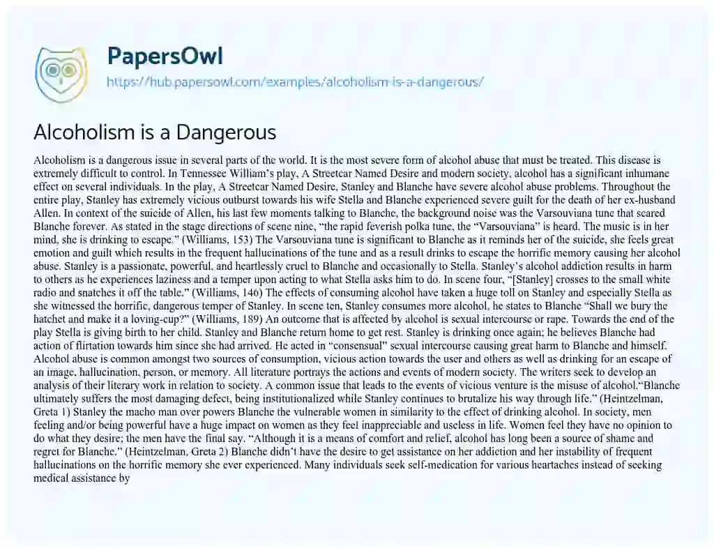 Essay on Alcoholism is a Dangerous