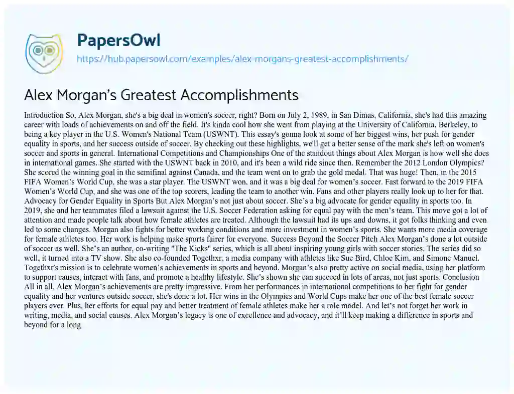 Essay on Alex Morgan’s Greatest Accomplishments