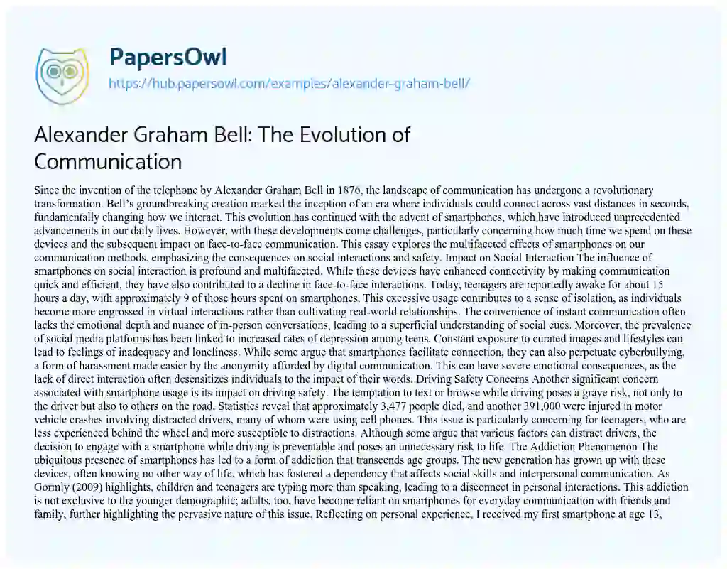 Essay on Alexander Graham Bell: The Evolution of Communication
