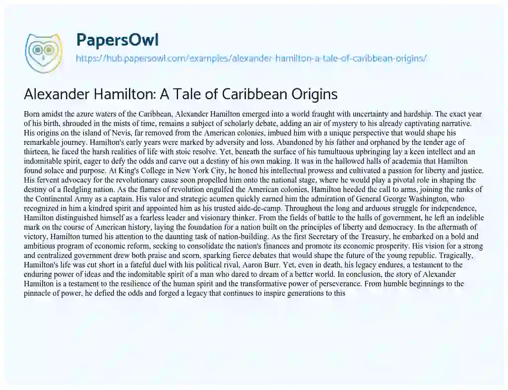Essay on Alexander Hamilton: A Tale of Caribbean Origins