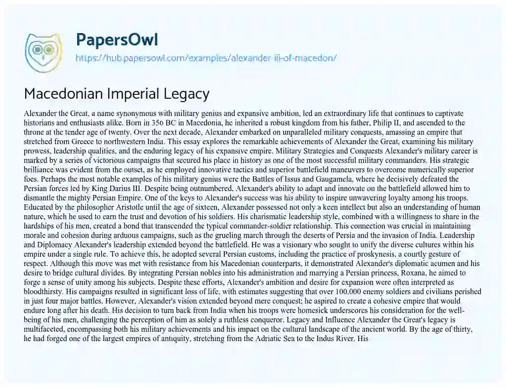 Essay on Macedonian Imperial Legacy