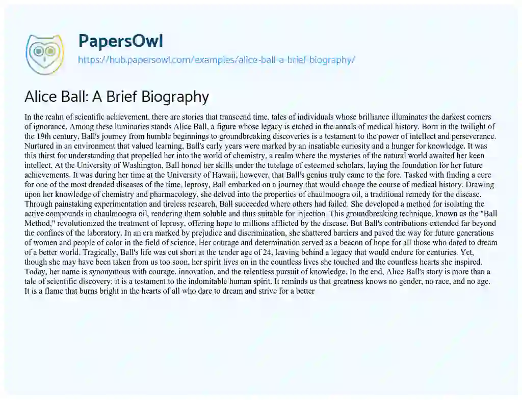 Essay on Alice Ball: A Brief Biography