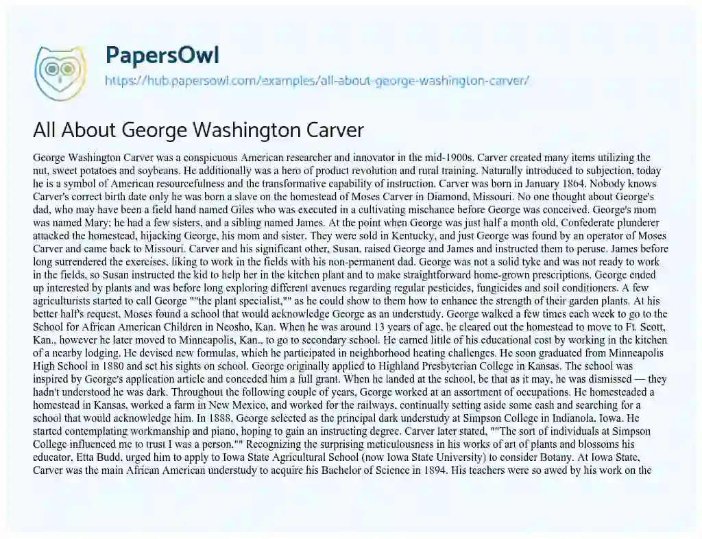 Essay on All About George Washington Carver