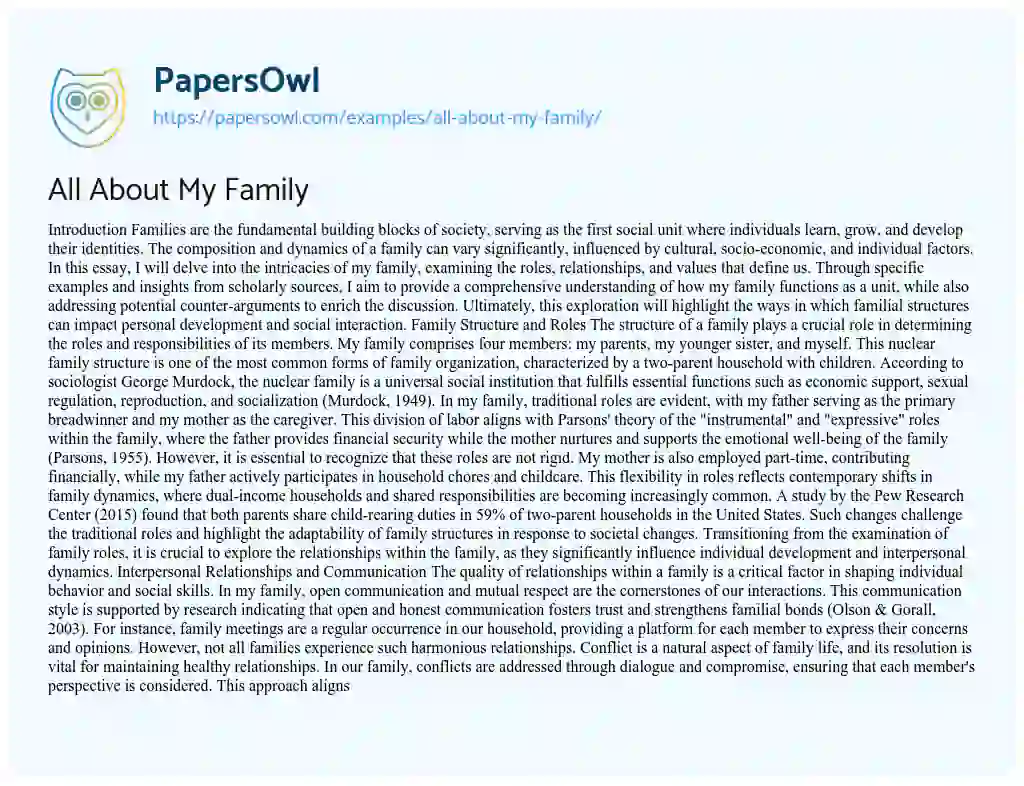 Essay on All About My Family