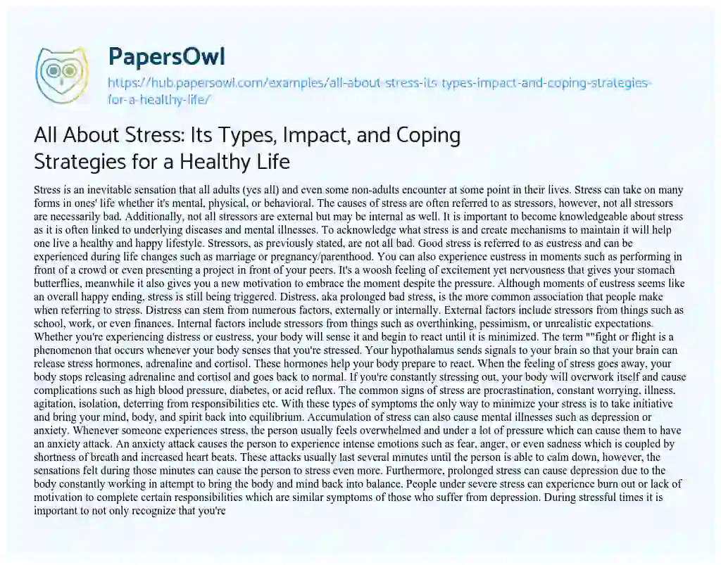 Essay on All About Stress: Its Types, Impact, and Coping Strategies for a Healthy Life