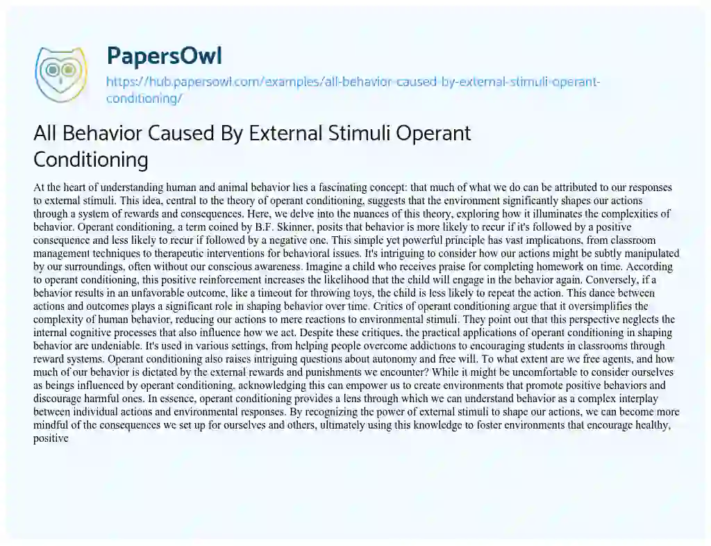 Essay on All Behavior Caused By External Stimuli Operant Conditioning