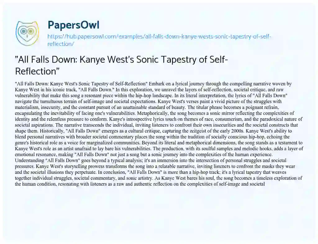 Essay on “All Falls Down: Kanye West’s Sonic Tapestry of Self-Reflection”