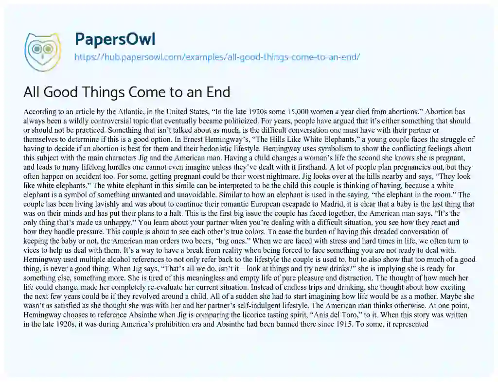 Essay on All Good Things Come to an End