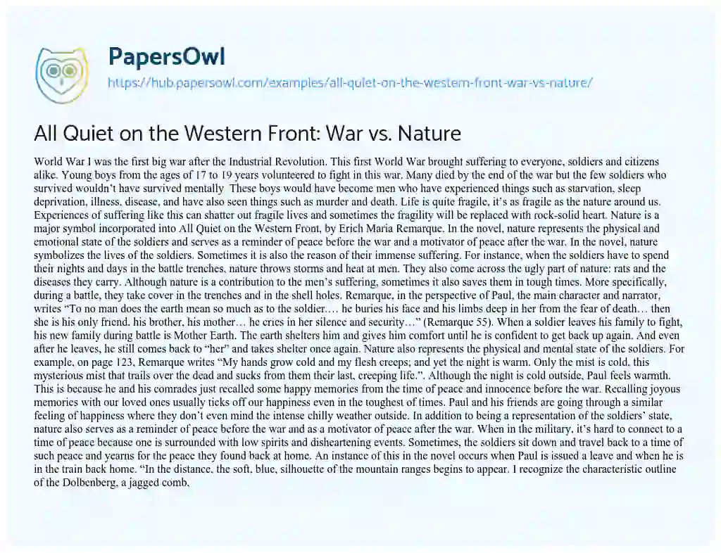 Essay on All Quiet on the Western Front: War vs. Nature