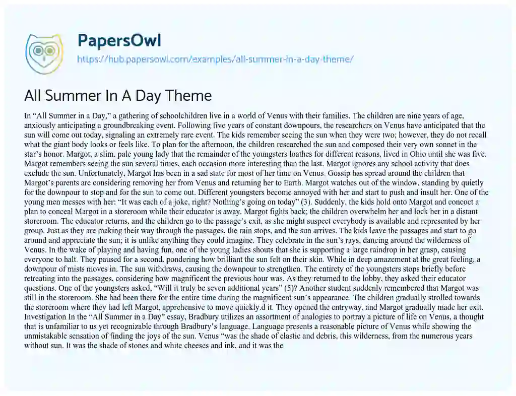 Essay on All Summer In A Day Theme