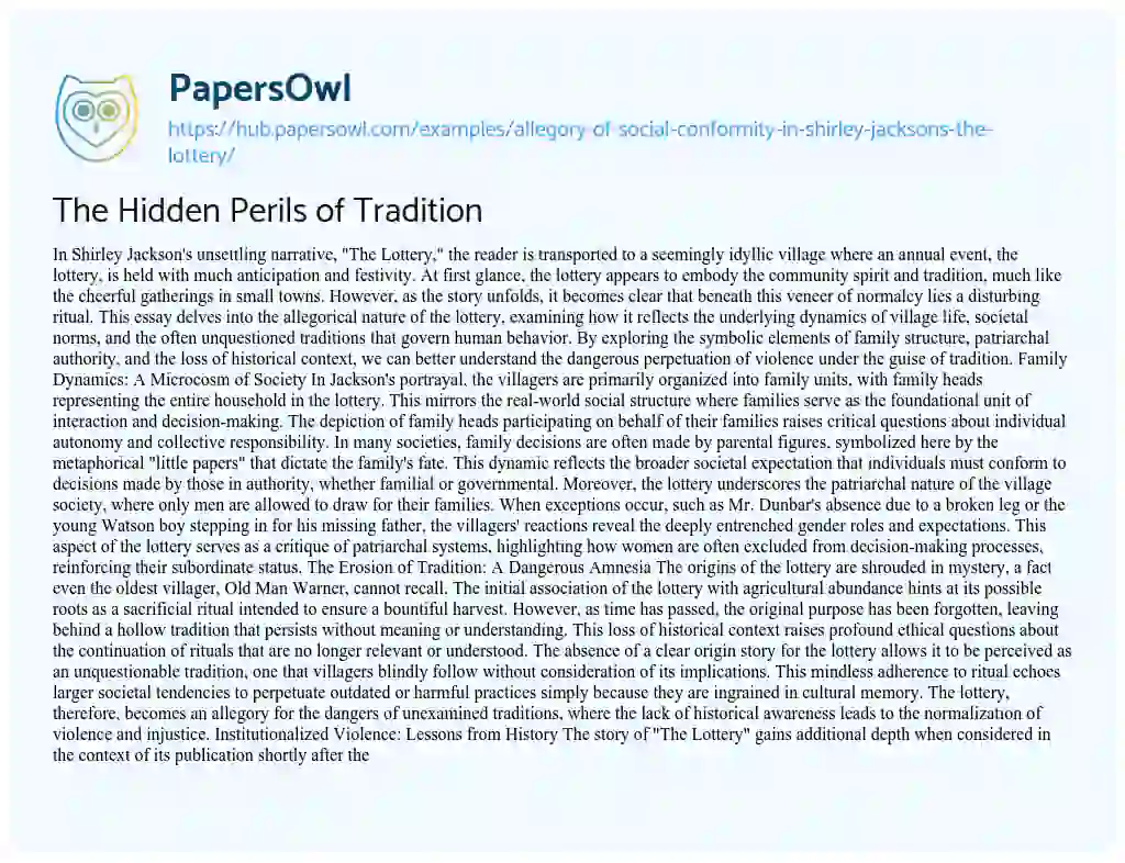 Essay on The Hidden Perils of Tradition